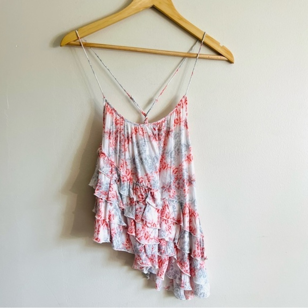 Free People Flutter By Asymmetric Floral  Ruffle Tank Top XS - Picture 4 of 12